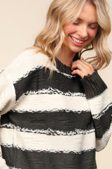 Striped Contrast Distressed Sweater Haptics