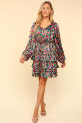 V-Neck Satin Floral Layered Dress Haptics
