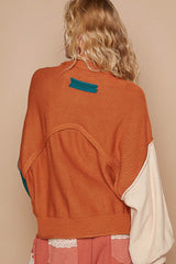 Color Block Roll Hem Hacci Sweater POL