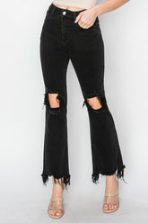 Distressed Raw Hem Jeans with Pockets Trendsi Black 0(24)