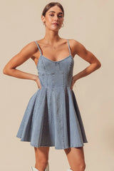 A Line Fit and Flare Denim Mini Dress So Me