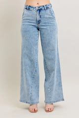 High Waist Wide Leg Jeans with Skewed Inseam With Plus Size Judy Blue