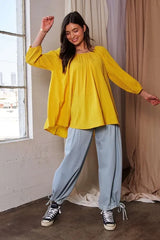 Crinckled Texture Fabric Round Neck Swing Top Davi & Dani Yellow S