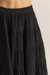 Double Gauze Tiered Midi Skirt with Pockets HYFVE