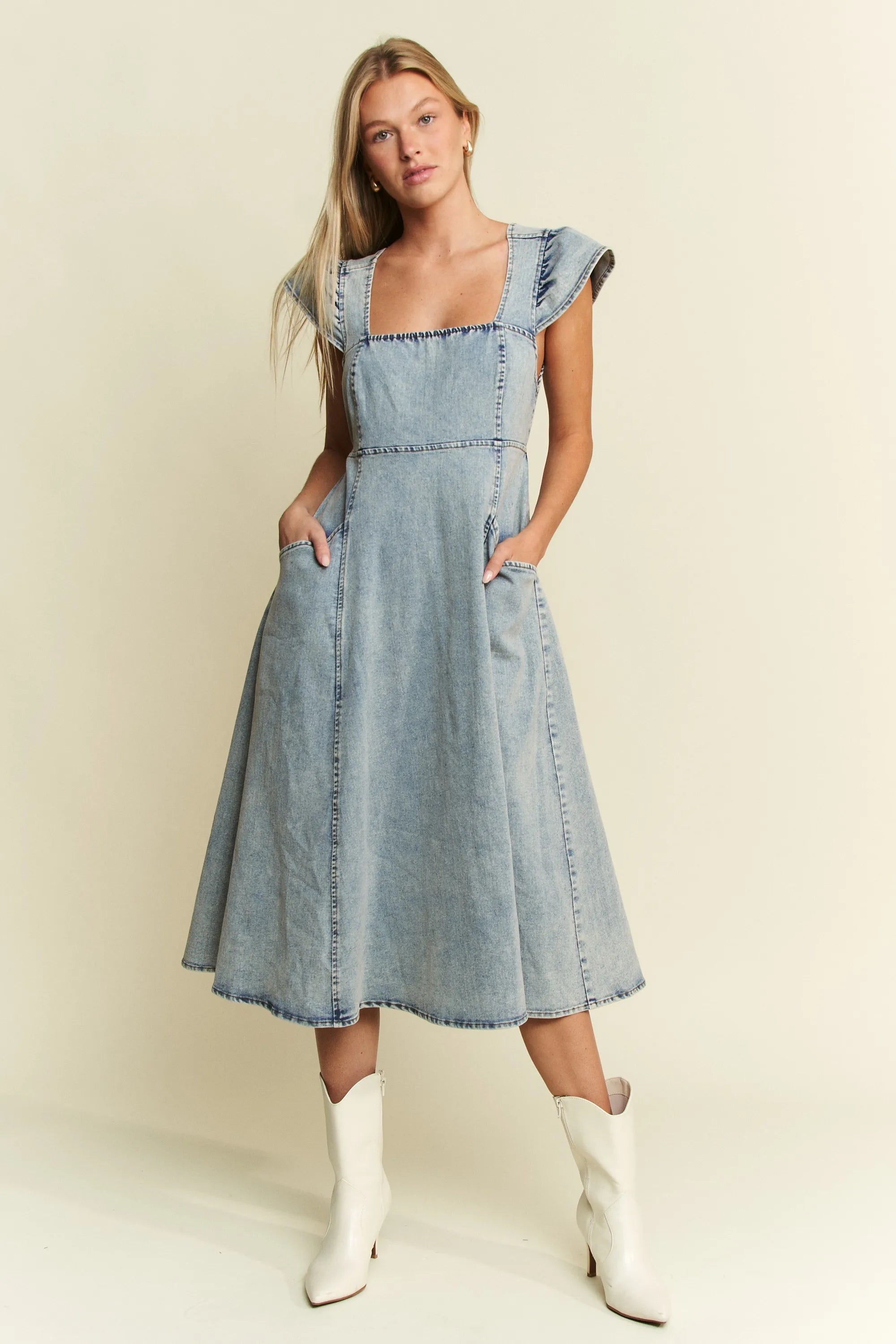 Ruffled Denim Midi Dress Plus Size Jade By Jane DENIM BLUE S
