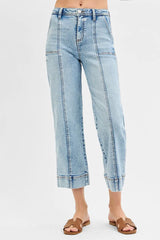 High Rise Crop Wide Front Seam Detailed Jeans With Plus Size Risen