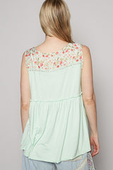 Lace Detail Frill Floral V-Neck Sleeveless Top POL