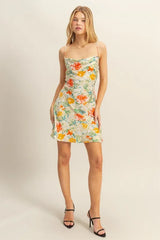 Floral Cowl Neck Flirty Satin Mini Dress HYFVE