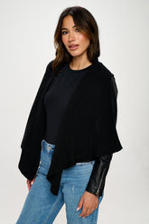Knit Collared Faux Leather Crop Jacket Coalition LA Black S