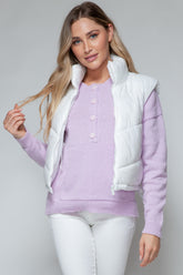 Zip Up Turtleneck Shiny Quilted Vest Snobbish White S