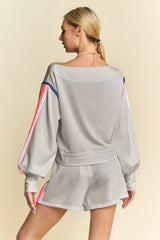 Sequin Stripe Long Sleeve Top And Short Pants Set Davi & Dani