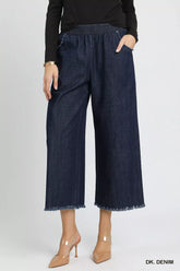 Washed Fringe Hem Wide Leg Jeans Umgee DK. DENIM S