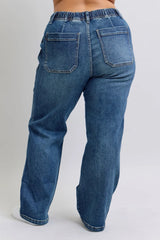 Plus Size High Waist Drawstring Wide Leg Jeans Judy Blue