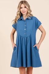 Twill Short Sleeve Collared Mini Dress Mittoshop