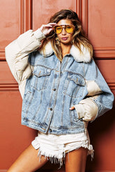 Detachable Faux Fur Collar Puffer Denim Jacket BiBi Denim S