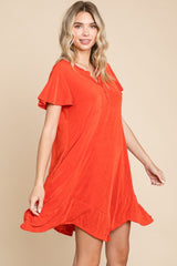 Notched Short Sleeve Ruffled Dress Culture Code