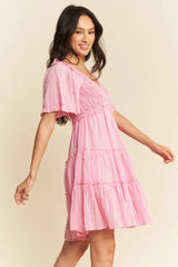 Jacquard Checker Smocking Tiered Dress Davi & Dani
