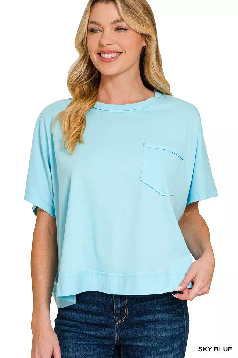 Exposed Seam Boxy Top ZENANA SKY BLUE S/M