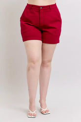 Plus Size High Waist Tummy Control Garment Dyed Heart Shaped Denim Shorts Judy Blue SCARLET 3XL