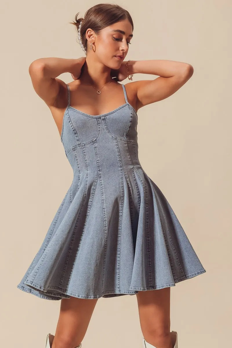 A Line Fit and Flare Denim Mini Dress So Me DENIM S