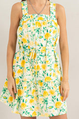 Citrus Floral Tie Shoulder Tiered Mini Dress HYFVE
