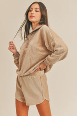 Corduroy Half Zip Top and Shorts Set Mable