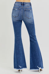 High Rise Distressed Raw Hem Flare Jeans Risen