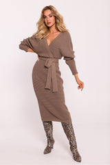 Striped Knit Wrap Top Kimono Sleeve Dress Moe brown one-size-fits-all