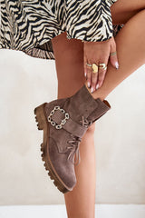 Suede Lace-Up Ankle Boots with Chunky Buckle and Zipper Step in style