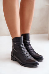 Black Faux Leather Ankle Boots Silver Bar Detail Step in style