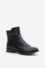 Black Faux Leather Ankle Boots Silver Bar Detail Step in style