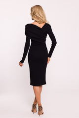 Asymmetrical Neckline Rib Knit Dress Made of Emotion