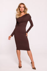 Asymmetrical Neckline Rib Knit Dress Made of Emotion brown S/M