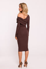 Asymmetrical Neckline Rib Knit Dress Made of Emotion