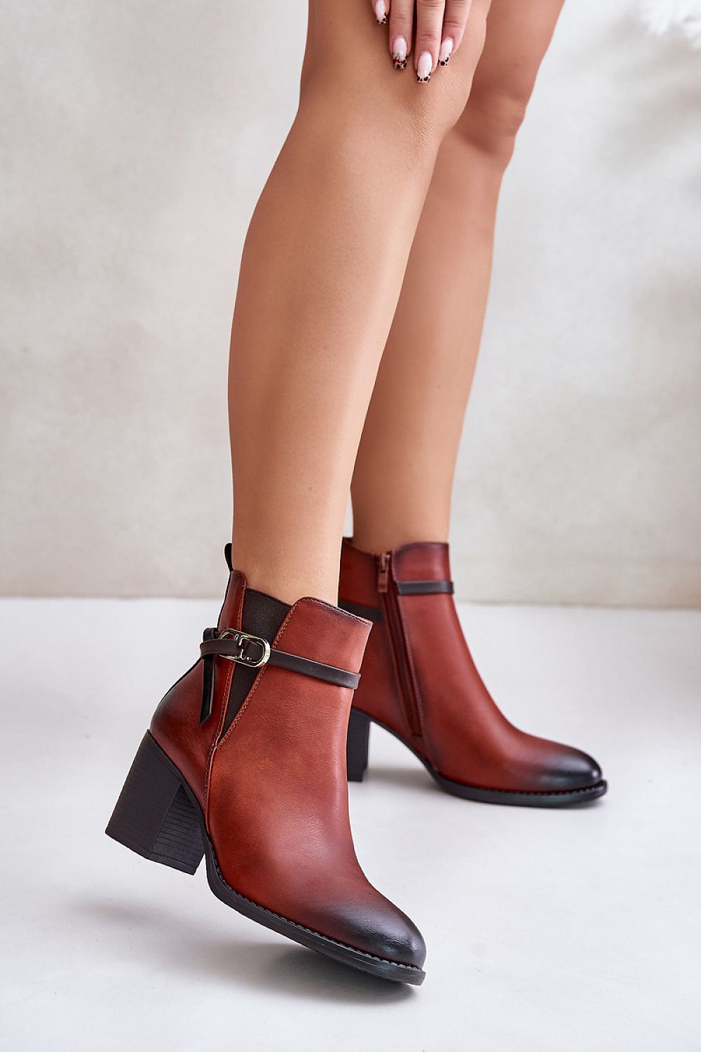 Block Heel Zip-Up Buckle Ankle Booties Step in style brown 36