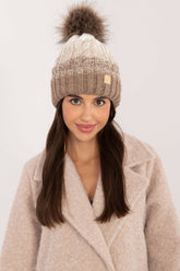 Ombre Cable Knit Pom Pom Beanie Rue Paris beige one-size-fits-all