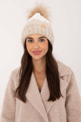 Ombre Cable Knit Pom Pom Beanie Rue Paris beige 2 one-size-fits-all