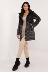 Monogram Print Mid-Length Hooded Coat MBM black S