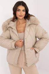 Luxe Faux Fur Trimmed Hooded Puffer Jacket MBM beige S