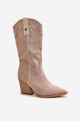 Faux Suede Block Heel Cowboy Boots Step in style