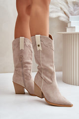 Faux Suede Block Heel Cowboy Boots Step in style