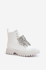 Platform Laced Boots with Sparkling Rhinestone Bow Step in style