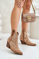 Western Heel Ankle Boots with Studded Detailing Step in style brown 36