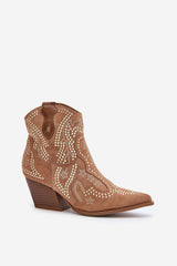 Western Heel Ankle Boots with Studded Detailing Step in style