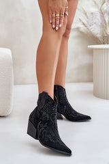 Western Heel Ankle Boots with Studded Detailing Step in style black 36