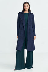 Double Breasted Belted Faux Suede Trench Coat Nife