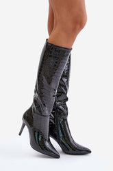 Embossed Stiletto Pointy Toe Boots Step in style