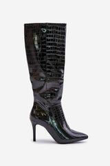 Embossed Stiletto Pointy Toe Boots Step in style