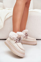 Eco-Friendly Suede Snow Boots with Faux Fur Trim Step in style beige 36