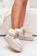 Eco-Friendly Suede Snow Boots with Faux Fur Trim Step in style beige 36